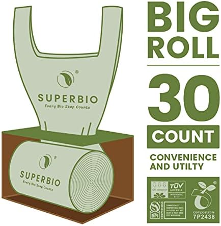 SUPERBIO 13 Gallon Handle Tie Compostable Food Waste Bags, 30 Count, 2 Pack - Image 2
