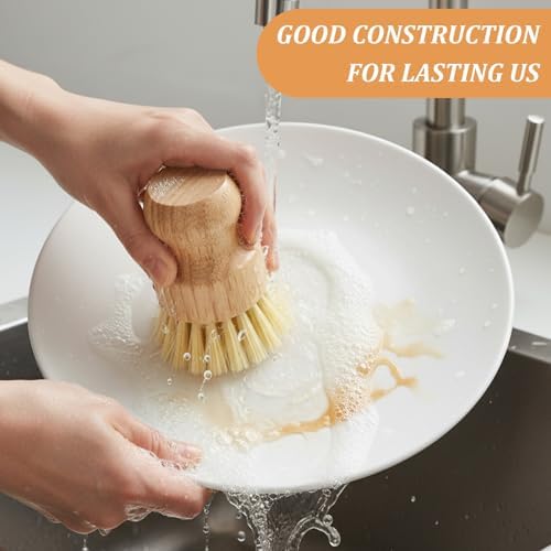 14 Pack Bamboo Dish Brush Set Natural Sisal Scrub Brushes for Pots Pans Sinks Vegetables, Wooden Dishwashing Scrubber Brush Kitchen Cleaning Tool - Image 3