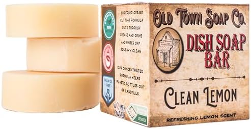 Old Town Soap Co. Lemon Dish Soap Bar - 3 Pack Solid Dish Soap for Dishes, Natural Zero Waste Dishwashing Bar 4oz, Plastic-Free Eco-Friendly Kitchen Soap for Sustainable Cleaning | Made in USA by Old+Town+Soap+Co.