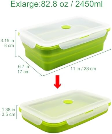 Set of 2 Extra Large Collapsible Silicone Food Storage Containers With Lids, 82.8oz + 60.2oz Meal Prep Bento Lunch Boxes, Microwave,Dishwasher and Freezer Safe For Kitchen, Camping, BPA Free - Image 3
