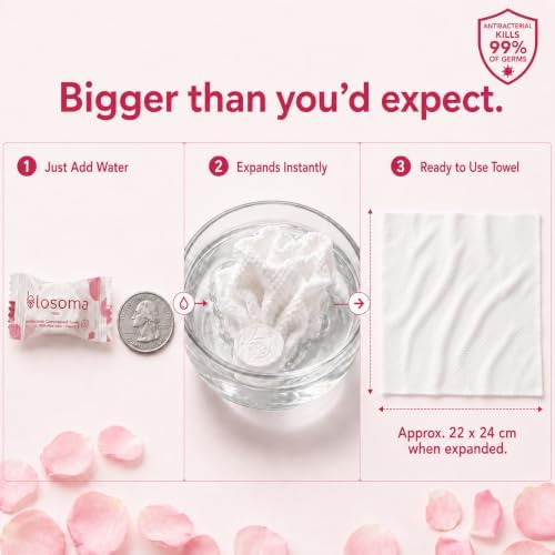 Rose Compressed Towels for Travel & Beauty Salon – Antibacterial Instant Expandable Disposable Cotton Hand Wipes, 50 Count Value Pack - Image 6