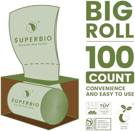 SUPERBIO 2.6 Gallon Flat Top Compostable Food Waste Bags, 100 Ct, 2 Pack - Image 5