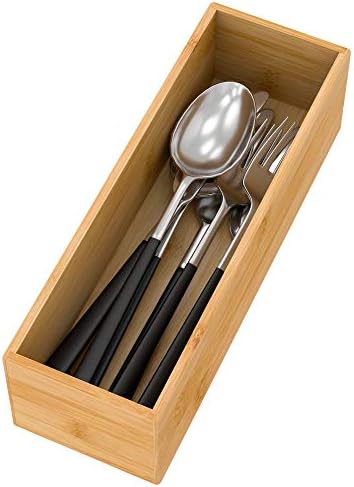 Bamboo Kitchen Drawer Organizer 9"x 3", Storage Box for Utensil Organizer by Bambloom
