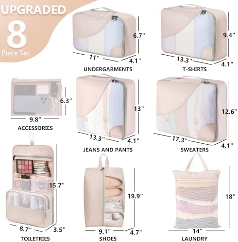 8 Set Packing Cubes for Travel, Gifts for Women Mom,Anti-Tearing Suitcase Organizer for Luggage with Shoe & Hanging Toiletry Bag,OlarHike Vacation Essentials & Accessories for Cruise Ship - Image 2