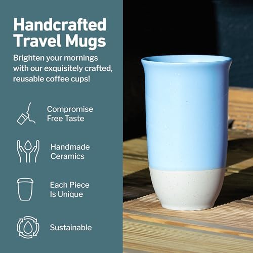 NOVA CERAMICS Travel Mug - Ceramic Coffee Mug With Lid – Microwave & Dishwasher Safe Coffee White & Grey Tumbler - Fits In Cup Holder – 16oz – Coastal Drift - Image 2