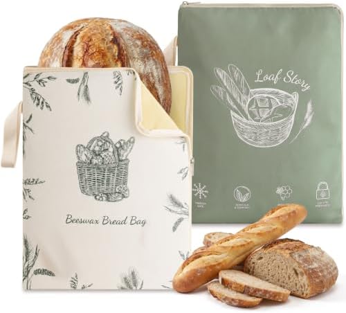 Beeswax Sourdough Bread Bags for Homemade Bread, XL Reusable Bags, 2 Pack by Holismo