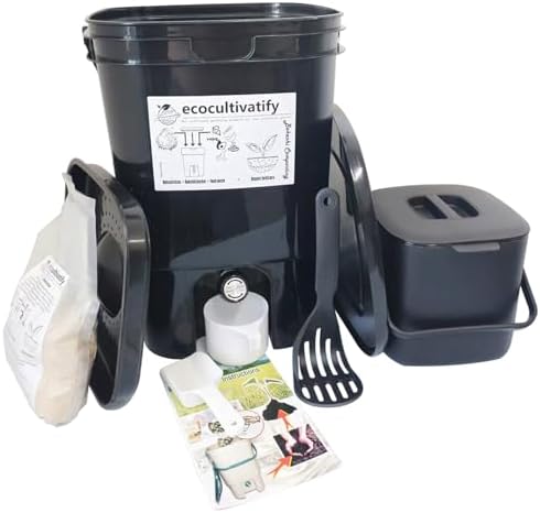 20L Bokashi Compost Bin, 5.28 Gallon Compost Bin for Kitchen Composter with Lid, Bokashi Start Kit with Bran (Tan & Dark Green) (20L/5.28GAL Black) by Unknown