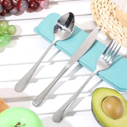 Yinkin 4 Pack Travel Silverware Set with Case for Lunch,Red - Image 4