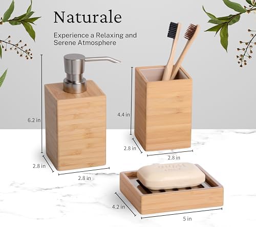 Clasin Home Bamboo Bathroom Accessories Set, 3 Pcs Wood Bathroom Accessories Soap Dispenser, Toothbrush Holder, Soap Dish, Kitchen Soap Dispenser Set for Home Decor, Housewarming Gift - Image 6