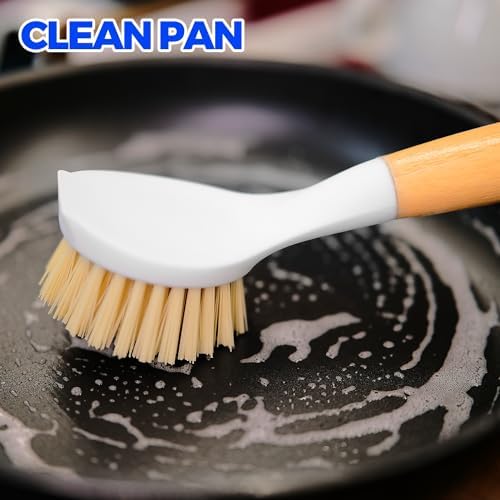 Holikme 3 Pack Dish Brush with Bamboo Handle Cleaning Brush,Yellow - Image 2