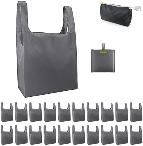 BeeGreen Grey Reusable Shopping Bags Wholesale Gray Reusable Grocery Bags Bulk Foldable-Machine Washable with Zipper Storage Pouch 20 Pieces by BeeGreen