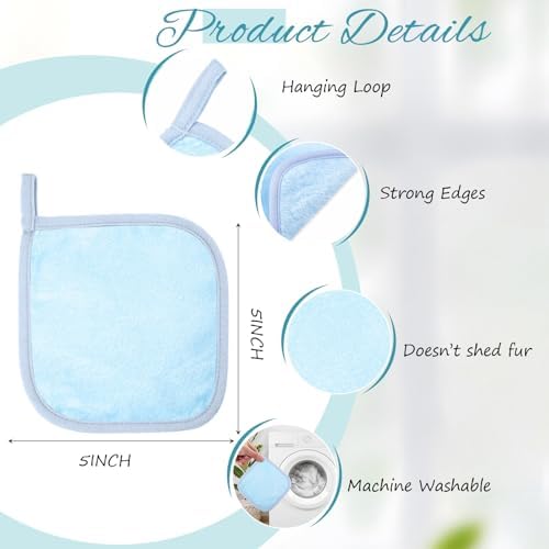 VitalCozy 10 Pack Makeup Remover Cloths, Makeup Remover Towels Reusable Face Cloth Eraser for Washing Face Microfiber Washcloth for Women Cleansing Just Water with Mesh Bag(Blue Colors) - Image 2