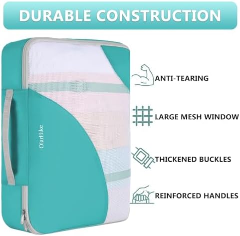 OlarHike Packing Cubes for Travel,Gifts for Women Mom,Anti-Tearing Suitcase Organizer for Luggage with Shoe & Hanging Toiletry Bag,Vacation Essentials & Accessories for Cruise Ship,8 Set,Turquoise - Image 4