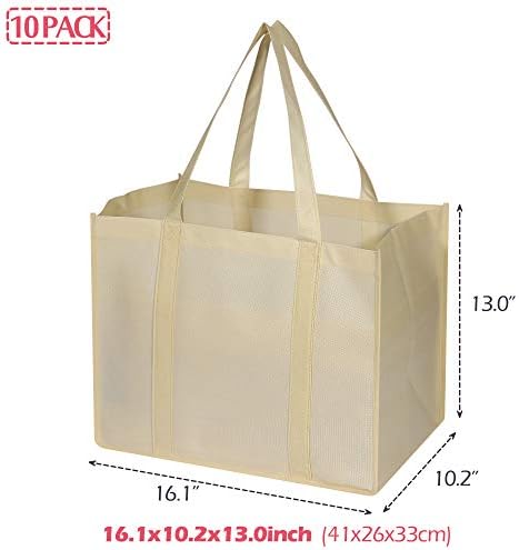 DIOMMELL 10 Pack Reusable Grocery Bags Extra Large Super Strong Heavy Duty Shopping Tote Bags with Reinforced Handles, Beige - Image 2