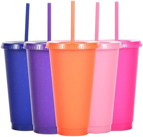 Suertestarry Tumbler with Straw and Lid,Water Bottle Iced Coffee Travel Mug Cup,Reusable Plastic Cups,Perfect for Parties,Birthdays,24oz-5 Pack (Solid Color, 5pack) by Suertestarry