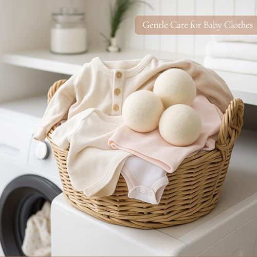 Wool Dryer Balls for Baby – XL 6-Pack with Mesh Bag – Baby Safe, Hypoallergenic, 100% New Zealand Wool – Chemical-Free Fabric Softener for Baby Clothes – White - Image 6