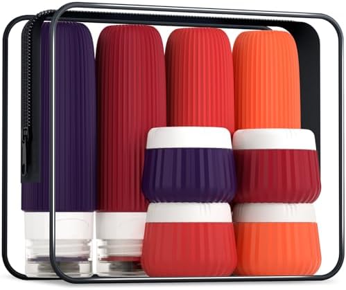 Mrsdry Travel Bottles for Toiletries 8 Pack, TSA Approved 3 oz Travel Containers, Clear Bag, Leak Proof Silicone Squeezable Jars by Mrsdry