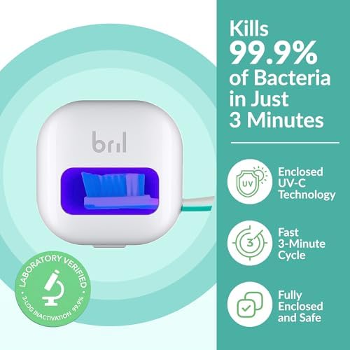 Bril UV-C Toothbrush Sanitizer and Holder – Wall Mounted, Rechargeable, 30-Day Battery, Magnetic Mount, Fits Electric and Manual Brushes, Portable Travel Case, Auto-Shutoff – Multipack - Image 2