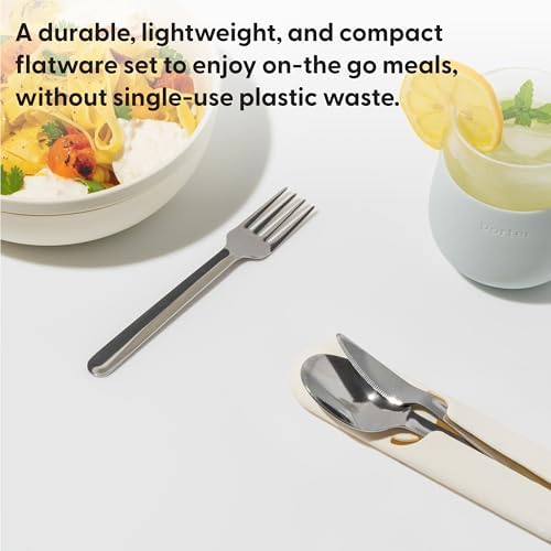 W&P Porter Stainless Steel Utensils with Silicone Carrying Case | Cream | Spoon, Fork & Knife for Meals on the Go | Portable and Compact Set - Image 2