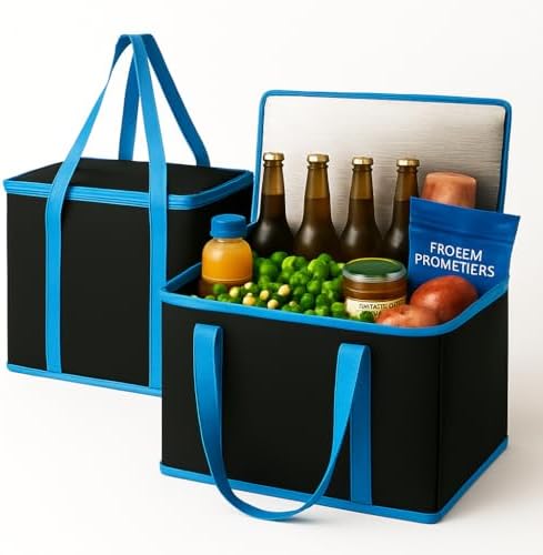 musbus XL-Large Insulated Grocery Shopping Bags, Black, Reusable Bag,Thermal Zipper,Collapsible,Tote,Cooler,BLACK BLUE by Musbus