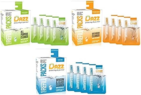 Dazz Whole House Refill Pack (4 Of Each Product - 12 Total) Natural Cleaning Tablets - All Purpose Cleaner, Glass and Window Cleaner, and Bathroom Cleaner - Eco Friendly, Non Toxic by Dazz