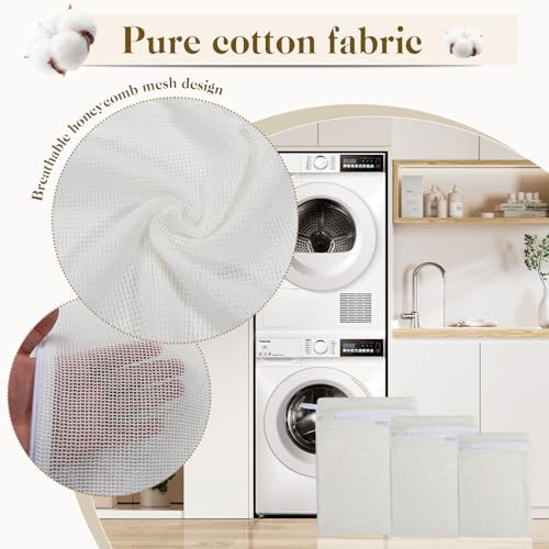 5-Piece Organic Cotton Laundry Bags with Zipper and Hanging Loop, 3 Sizes (S, M, L) Mesh Laundry Bag, Durable Cotton Mesh Laundry Bag for Delicate Underwear and Socks. - Image 3