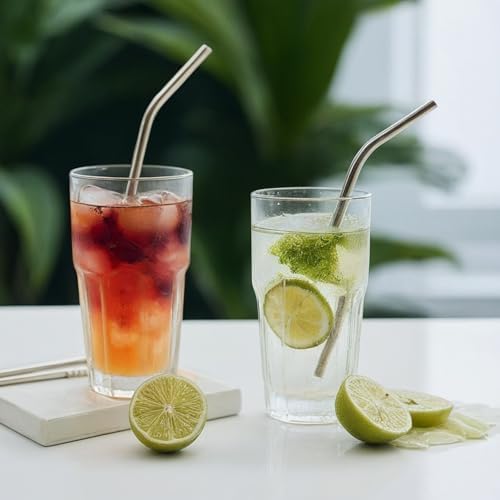 12 Pack of Reusable Stainless Steel Metal Straws, 3 Straight + 3 Bent 10.5 Inch and 3 Straight + 3 Bent 8.5 Inch Metal Straws with 2 Cleaning Brushes for 20 24 30 oz Tumbler Dishwasher Safef - Image 4