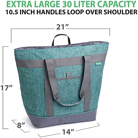 Jumbo Insulated Cooler Bag - Heavy Duty Soft Insulated Grocery Bag (Green) - Image 2