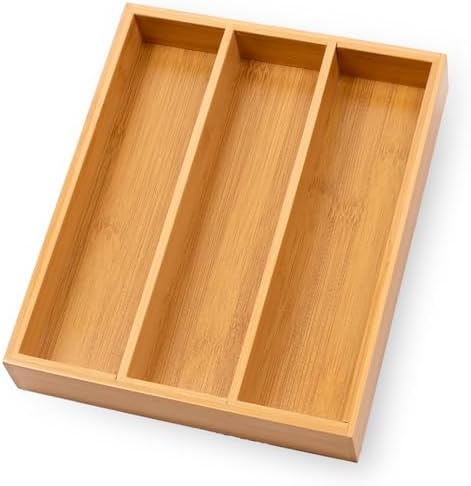 Fibogollo Bamboo Silverware Organizer with 3 Slots for Kitchen(Natural) by Fibogollo