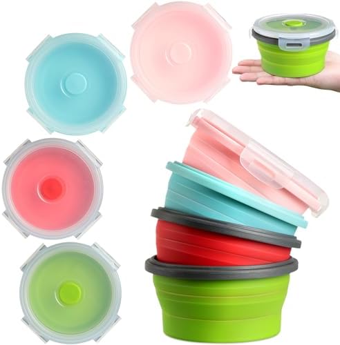 Suclain 4 Pcs Collapsible Bowls with Lids Silicone Camping Food Storage Container Expandable Folding Salad Lunch Box Travel Container for Hiking Camping by Suclain