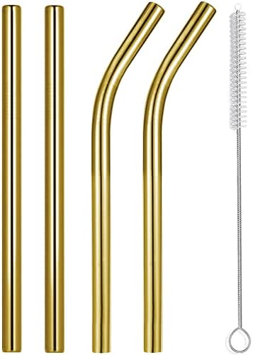 Vinaco 6 Pack Gold 0.4" Wide Bore Reusable Stainless Steel Smoothie Straws by LightingMadeSimple