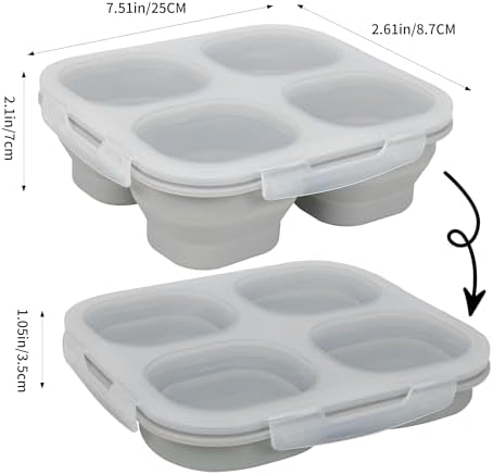 Collapsible Silicone Food Storage Container, 4-Compartment Snack Containers Portion Control with Clip-on Lid, Stackable, Space Saving, Microwave/Fridge/Freezer/Dishwasher Safe (3) - Image 3