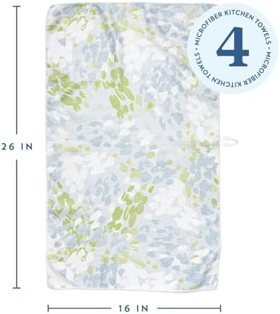 ELYN Microfiber Kitchen Dish Towel Set, Quick-Dry & Absorbent Waffle Weave Cleaning Towels, Set of 4 Kitchen Towels, Paper Towels Alternative (Painterly Floral & Grid) - Image 2