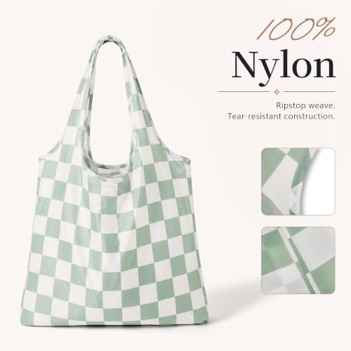 Checkered Reusable Grocery Shopping Bags 4 Packs, Cute Checkerboard Foldable Kitchen Large Nano Tote Bags - Image 4
