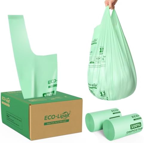 ECOLipak 13 Gallon 100 Count Compostable Kitchen Trash Bags with Handles by ECOLipak