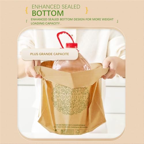 HYTREND-Kitchen Food Waste Bag-120 Bags-%100 Compostable paper Bag - Leak Resistant - Small-Certified by BNQ and BPI,CMA-I,CMA-W - Image 3