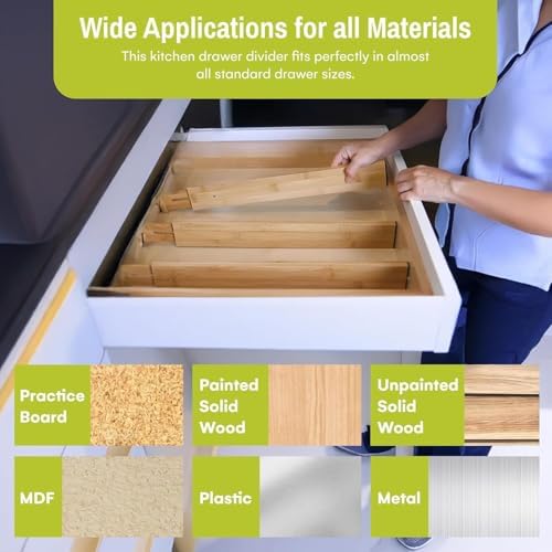 Homemaid Living Bamboo Drawer Organizer Adjustable and Expandable - Ideal Drawer Dividers for Kitchen, Dresser, Bedroom and Bathroom - Expandable Drawer Organizer Set of 4 - Water-Resistant Finish - Image 2