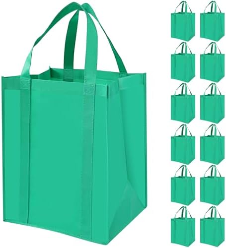 12 Pack Heavy Duty Reusable Grocery Bags - Large Shopping Totes Reinforced Handles, Holds 40 lbs, Foldable and Washable (Green) by Unknown