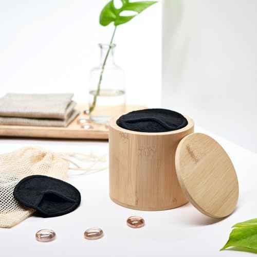 18 Pack Reusable Cotton Rounds for Makeup Removal with Bamboo Holder and Mesh Storage Bag (Black) - Image 6