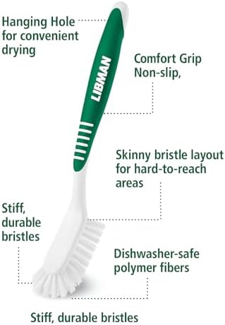 LIBMAN Kitchen Scrub Brush with Long Handle - 3 Pk Kitchen Brush for Dishes - Dish Scrubber Cleaning Brushes for Sinks, Bottles, Pots, Pans, Vegetables - All Purpose - Image 5