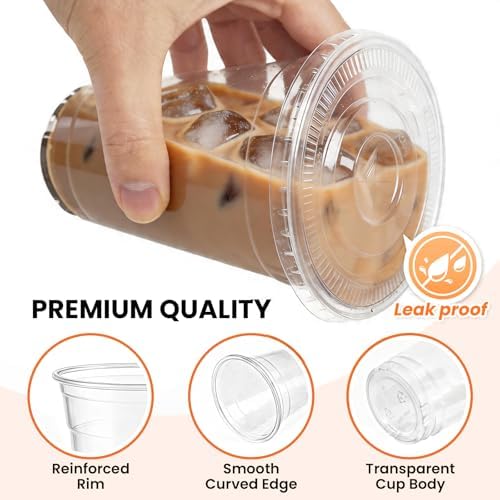 100 Pack 20oz Plastic Cups with Lids and Straws, Clear Disposable Plastic Cups, Heavy Duty Iced Coffee Cups with Leak-Resistant Lids, Cold Drink Cups for Smoothies, Juice, Soda & Party To Go - Image 4