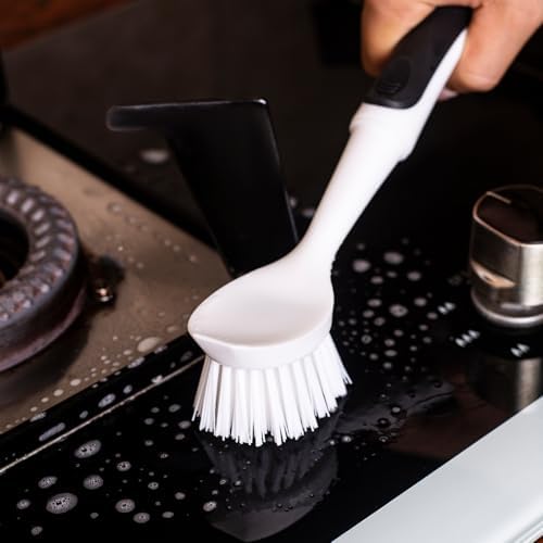 Dish Brush with Handle, Dish Scrub Brush with Built-in Scraper - Image 5