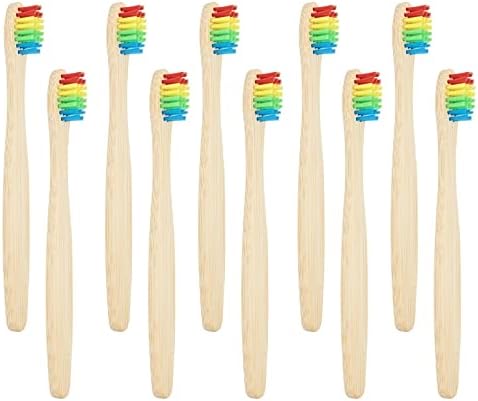 SEVENHEAD 10 PCS Kids Bamboo Toothbrushes Soft Bristles Wooden Toothbrushes, Natural Biodegradable BPA Free Eco Friendly Toothbrushes Colorful by SEVENHEADSPRODUCT