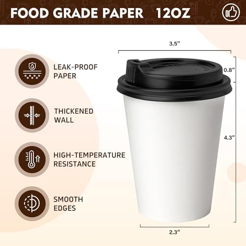 YEEHAW 12 oz 100 Pack White Disposable Coffee Cups with Lids - Image 2
