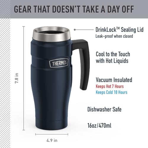 THERMOS Stainless King Travel Mug with Handle, 16oz, Midnight Blue - Image 2