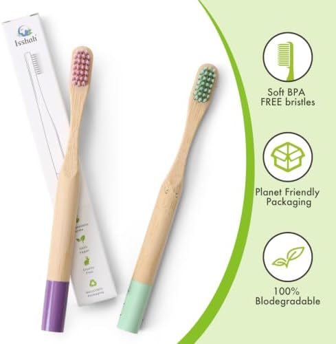 Isshah Biodegradable Bamboo Kids Toothbrush - Spiral Soft Bristles - 6 Pack - Image 3