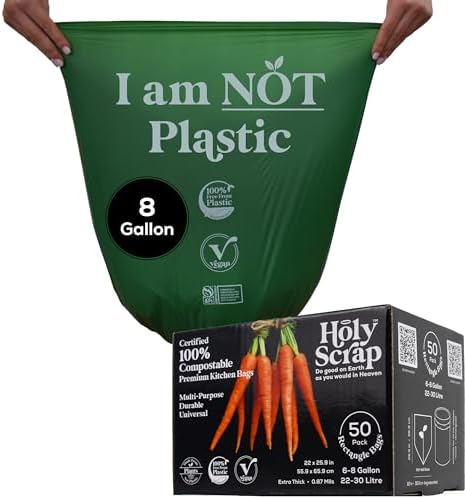 Medium Compostable Trash Bags - 6-8 Gallon, 50 Pack | Odorless, Plastic-Free & Decomposing Kitchen, Bathroom & Countertop Garbage Bags & Liners | Thick Bin Bags for Green & Food Waste by HolyScrap