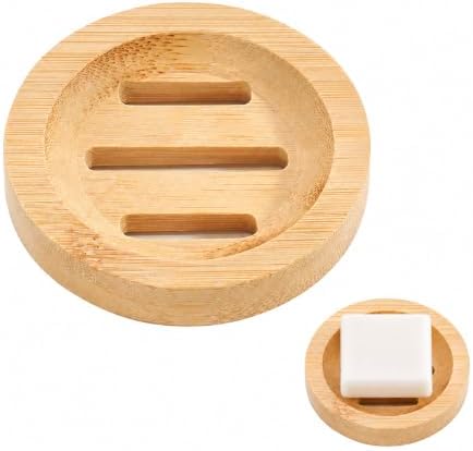 Bamboo Soap Dish for Bar Soap, Raised Wooden Holder with Drain Slots，Round Bamboo Soap Dish by Unknown