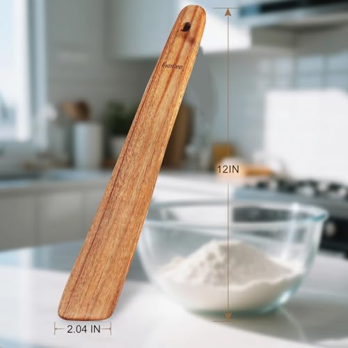 2 Pack Teak Wood Spatula, 12 Inch Wooden Spoons for Cooking, Sourdough Starter, Flat Steak Turner, Dough Whisk Spurtle Baking Utensil, Heat Resistant Spatulas for Cast Iron Flipping, stirring, Turning - Image 6