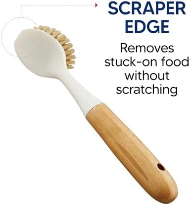 HIC Kitchen Dish Scrubbing Brush, Bamboo with Non-Scratch Bristles, Set of 2 - Image 2